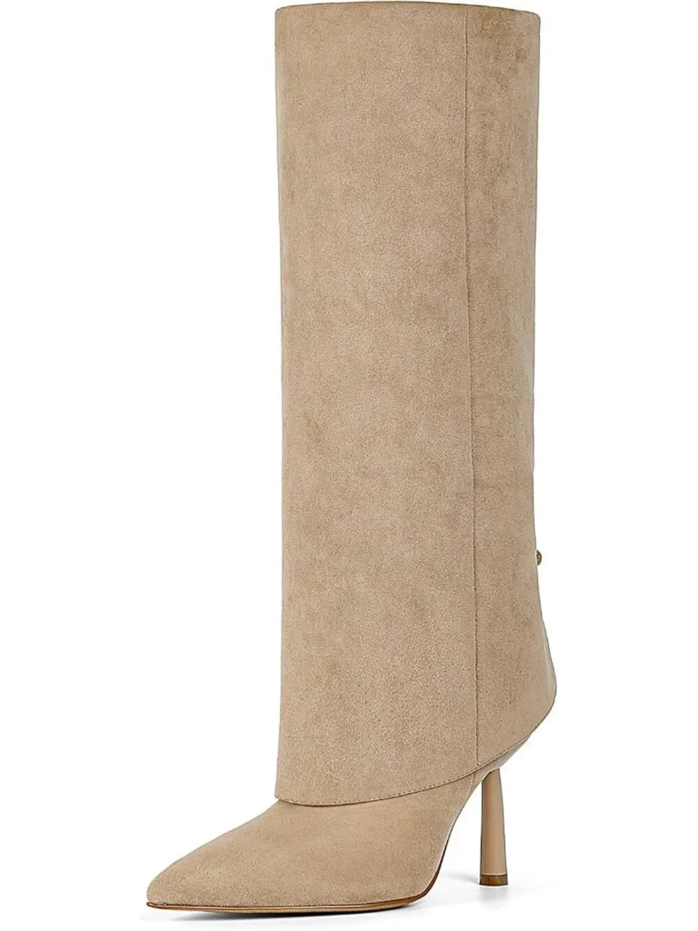 Women's Suede Khaki Stiletto Heel Pointed Toe Side Zipper Knee High Shark Boots